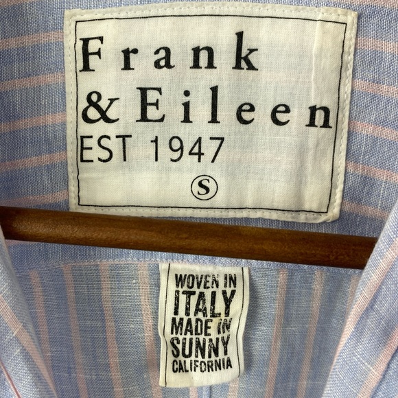 Frank & Eileen Barry button down Linen blouse, pale blue & pink pin-stripe Small - Picture 7 of 11